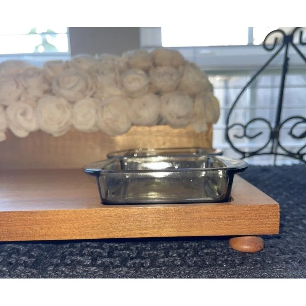Vintage Mandalay Genuine‎ Teak Serving Tray With Glass Inserts - Picture 5 of 14